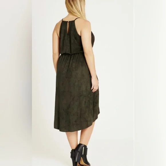 City Chic Thyme Suede Faux Wrap Dress Olive Green Khaki Plus Size S 16 -NWT New - Picture 3 of 11